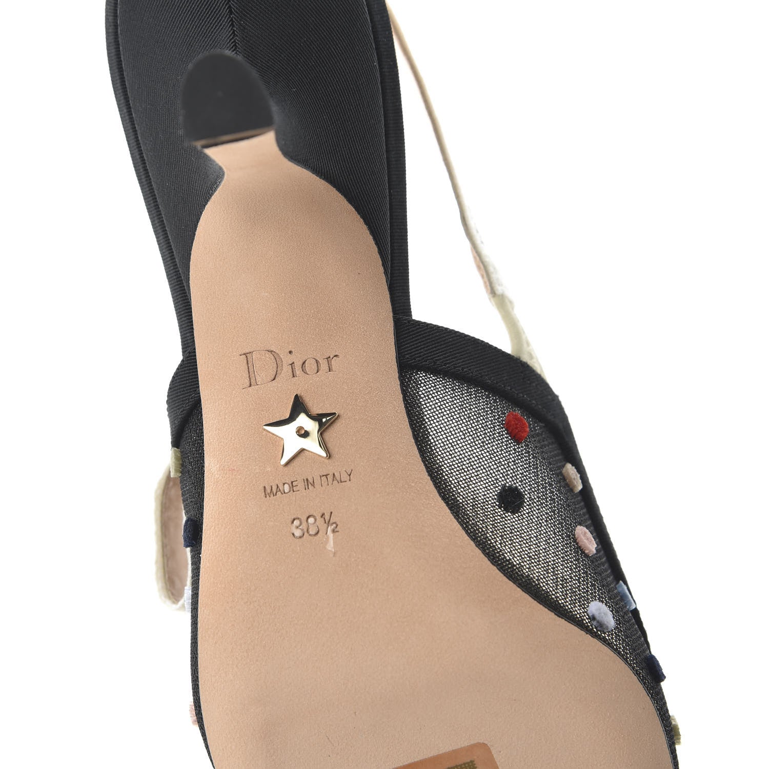 Christian Dior Mesh Ribbon Velvet Mini Dot J'Adior Slingback 65mm Pumps 38.5 Black Multicolor 6 of 9