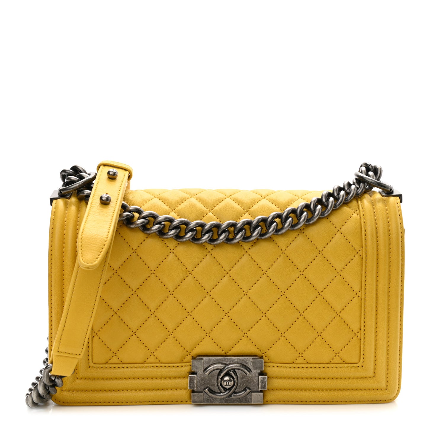 Calfskin Quilted Medium Boy Flap Yellow