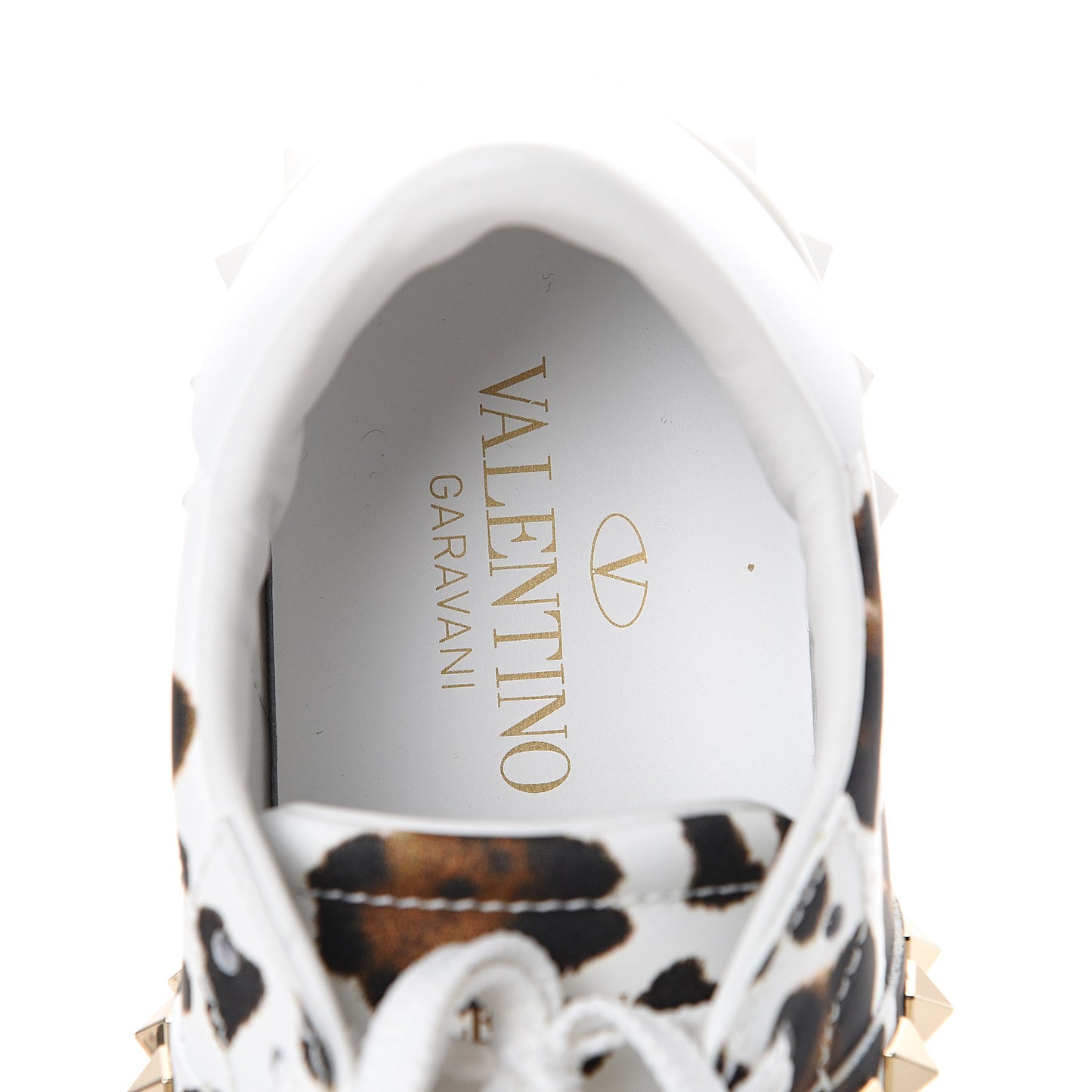 Calfskin Leopard Print Rockstud Untitled Open Sneakers 35 White