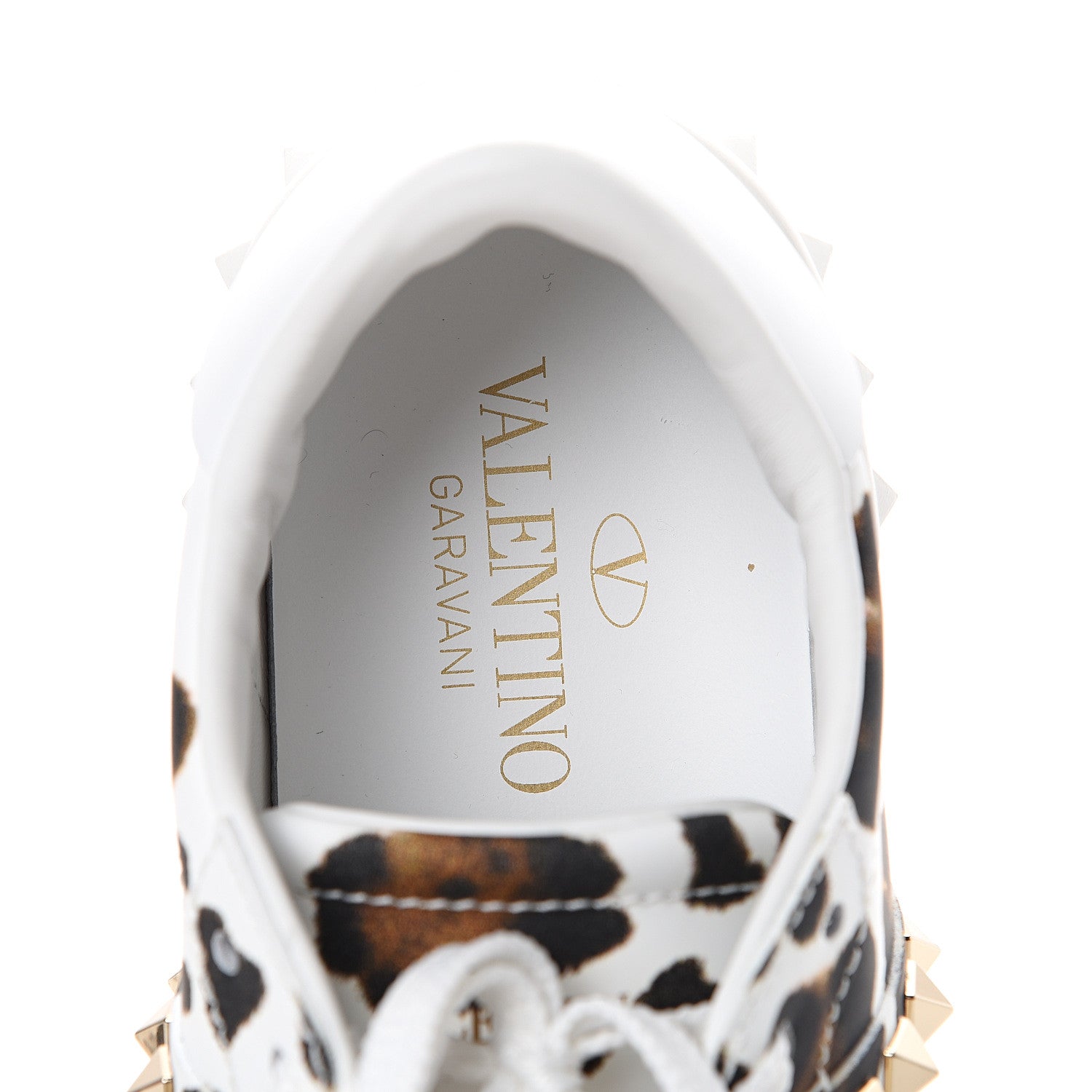 Valentino Garavani Calfskin Leopard Print Rockstud Untitled Open Sneakers 35 White 7 of 8