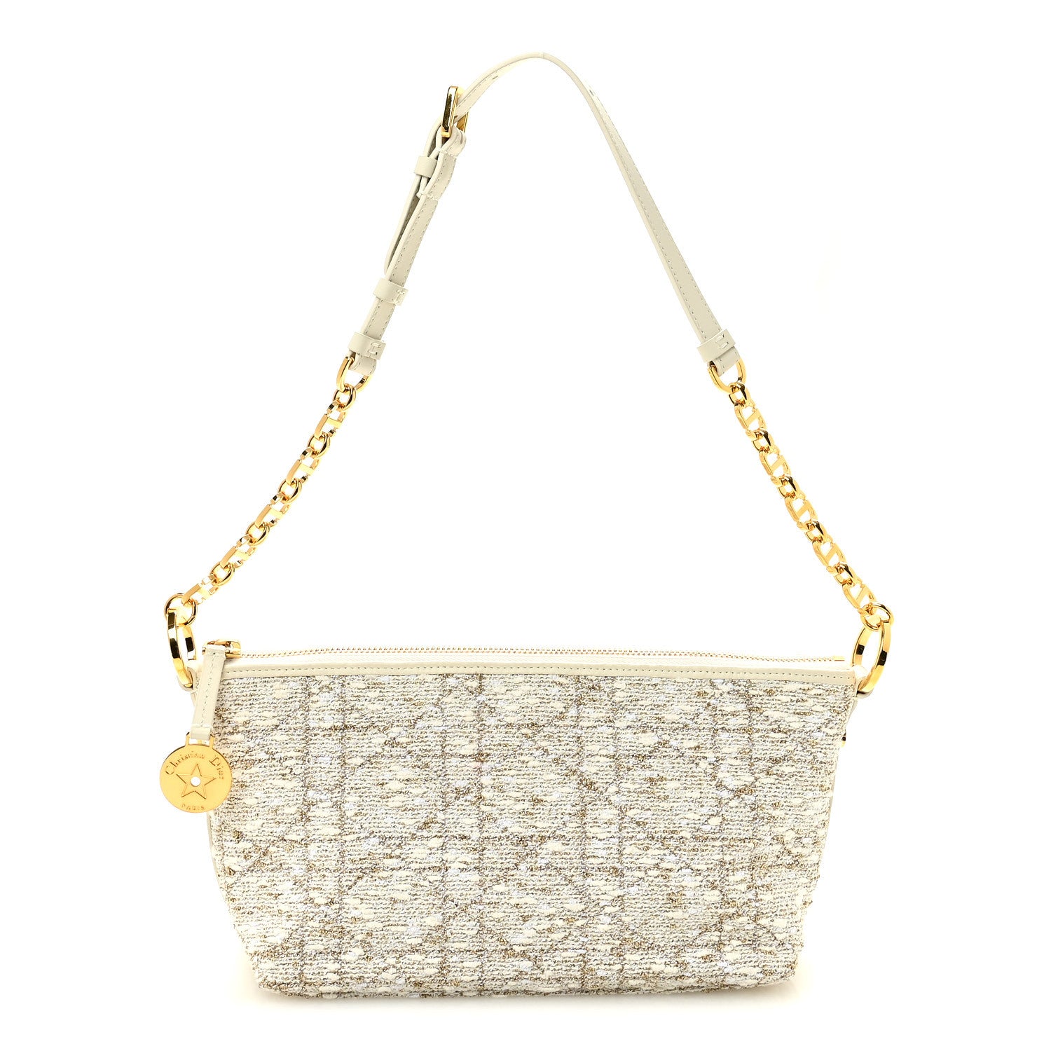 Christian Dior Tweed Cannage DiorStar Hobo Bag White Gold 1 of 10