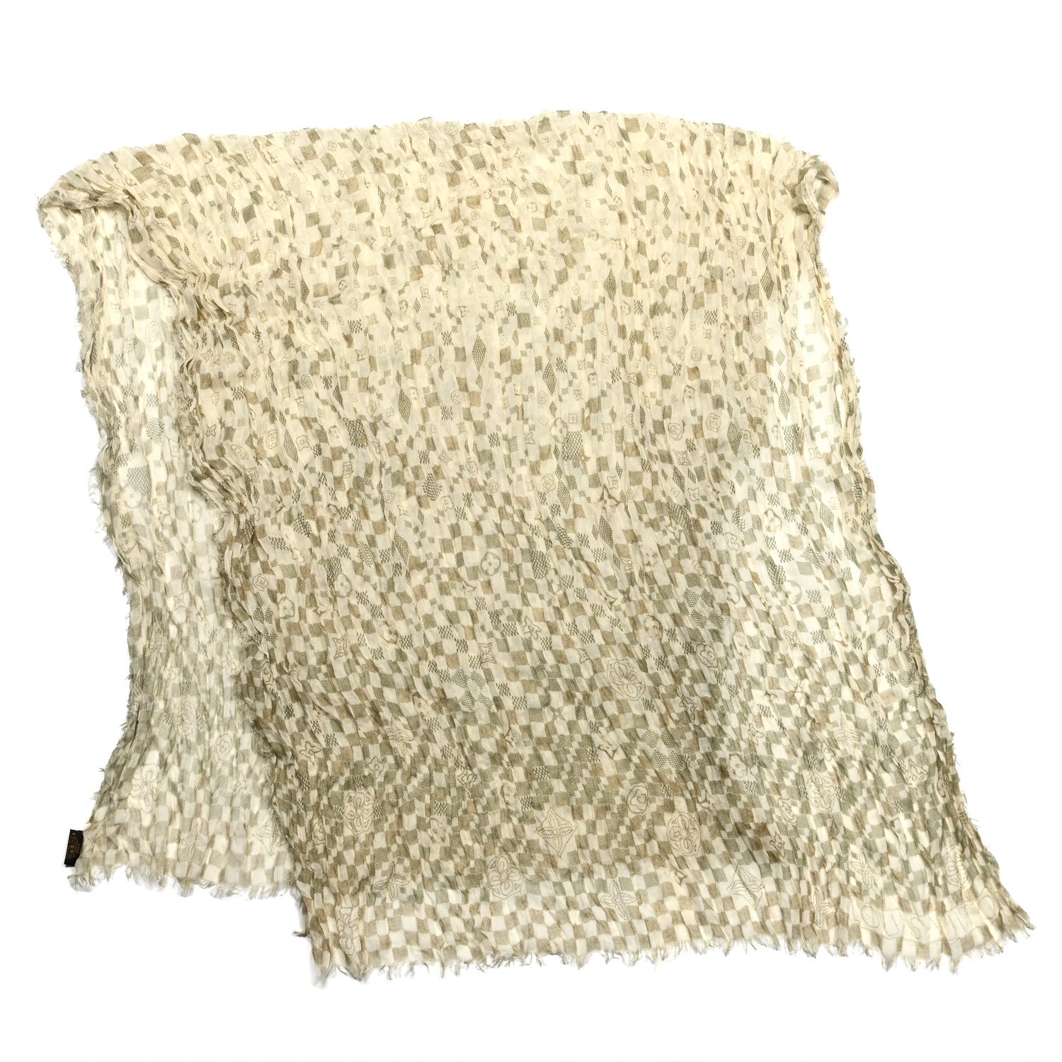 Louis Vuitton Cashmere Silk Damier Scarf Ivory Green 2 of 4
