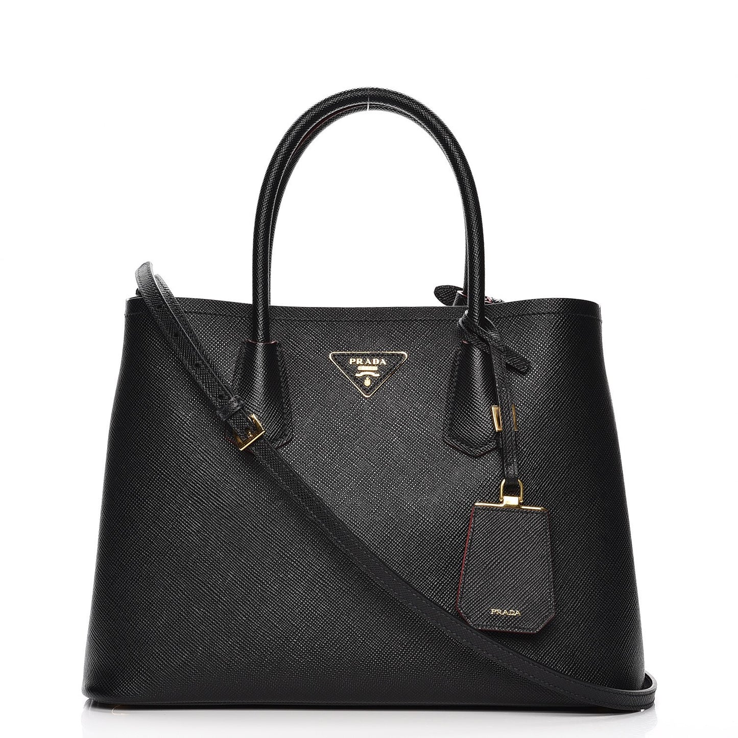 Saffiano Cuir Medium Double Bag Black Fuoco