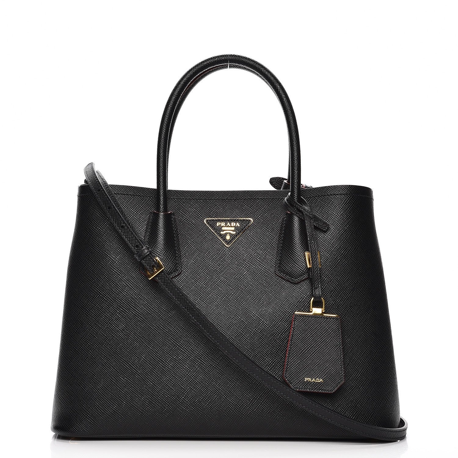 Prada Saffiano Cuir Medium Double Bag Black Fuoco 1 of 9