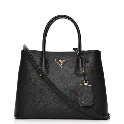 Prada Saffiano Cuir Medium Double Bag Black Fuoco 1 of 9