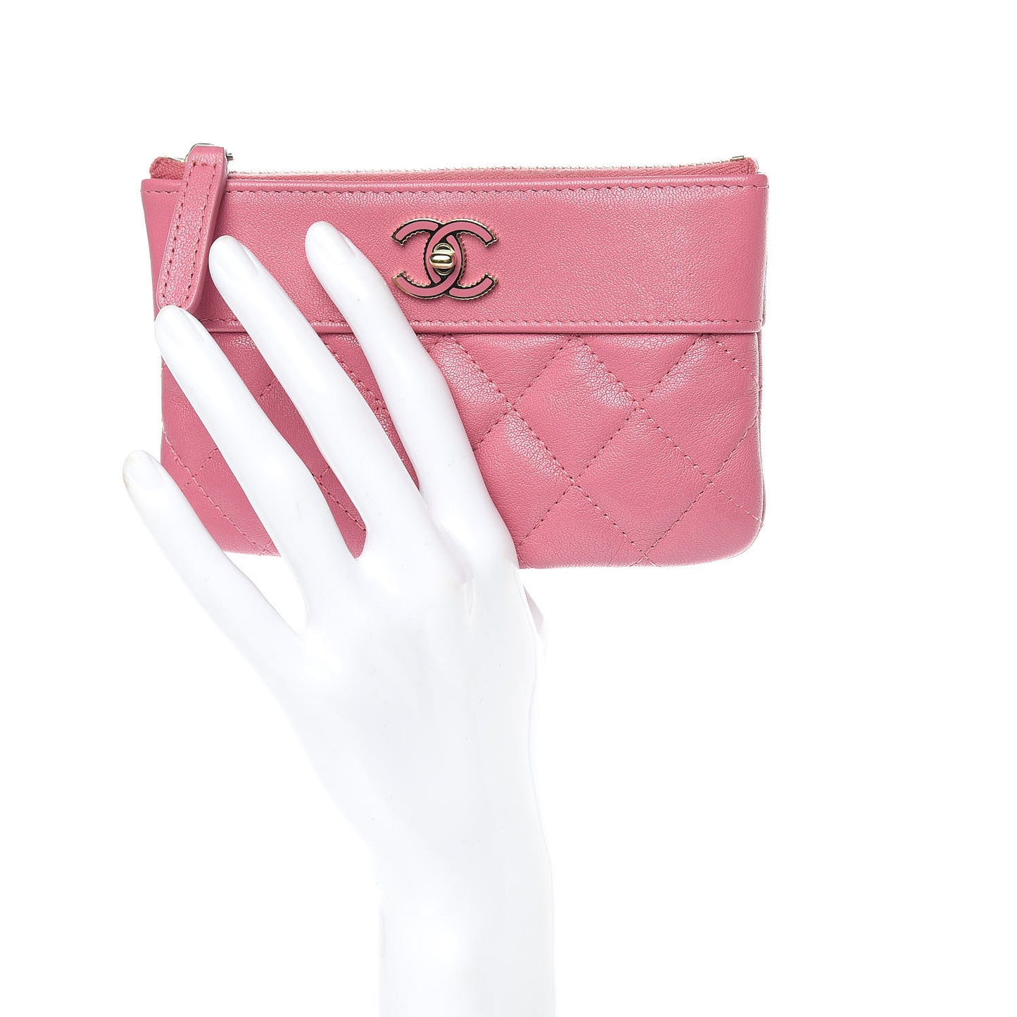 Sheepskin Quilted Small Vintage Mademoiselle Cosmetic Case Dark Pink