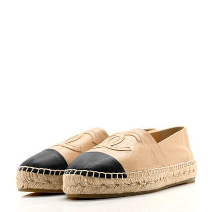 Chanel Lambskin CC Espadrilles 39 Beige Black 3 of 10