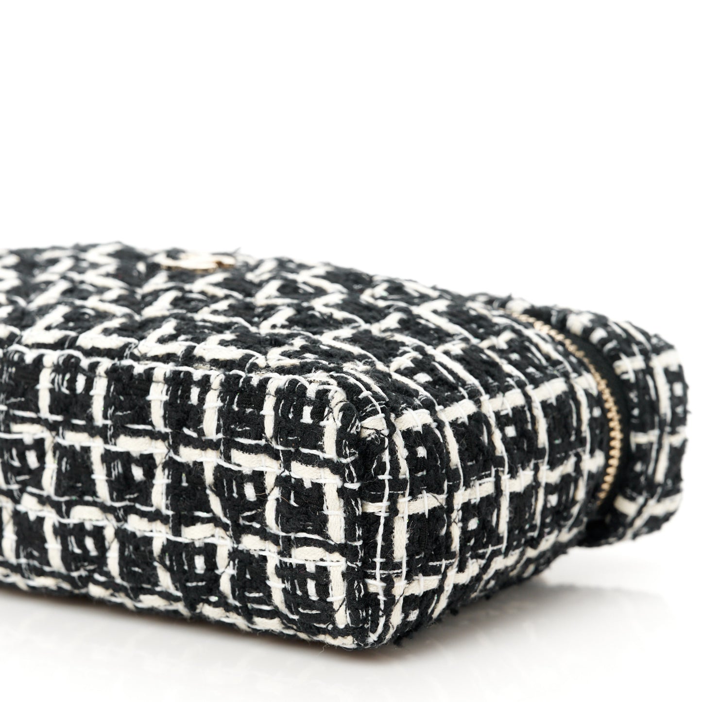 Tweed Quilted Top Handle Slim Long Vanity Black Ecru White