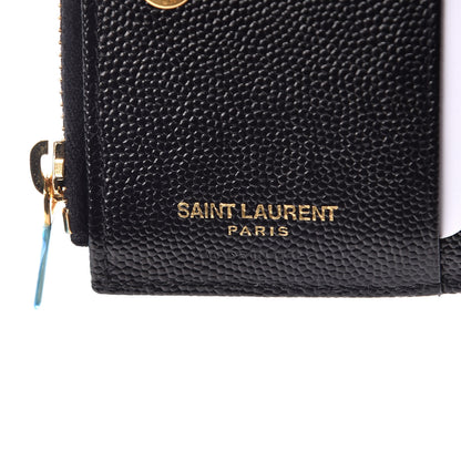 Saint Laurent Grain De Poudre Matelasse Chevron Monogram Zipped Card Case Black 6 of 8