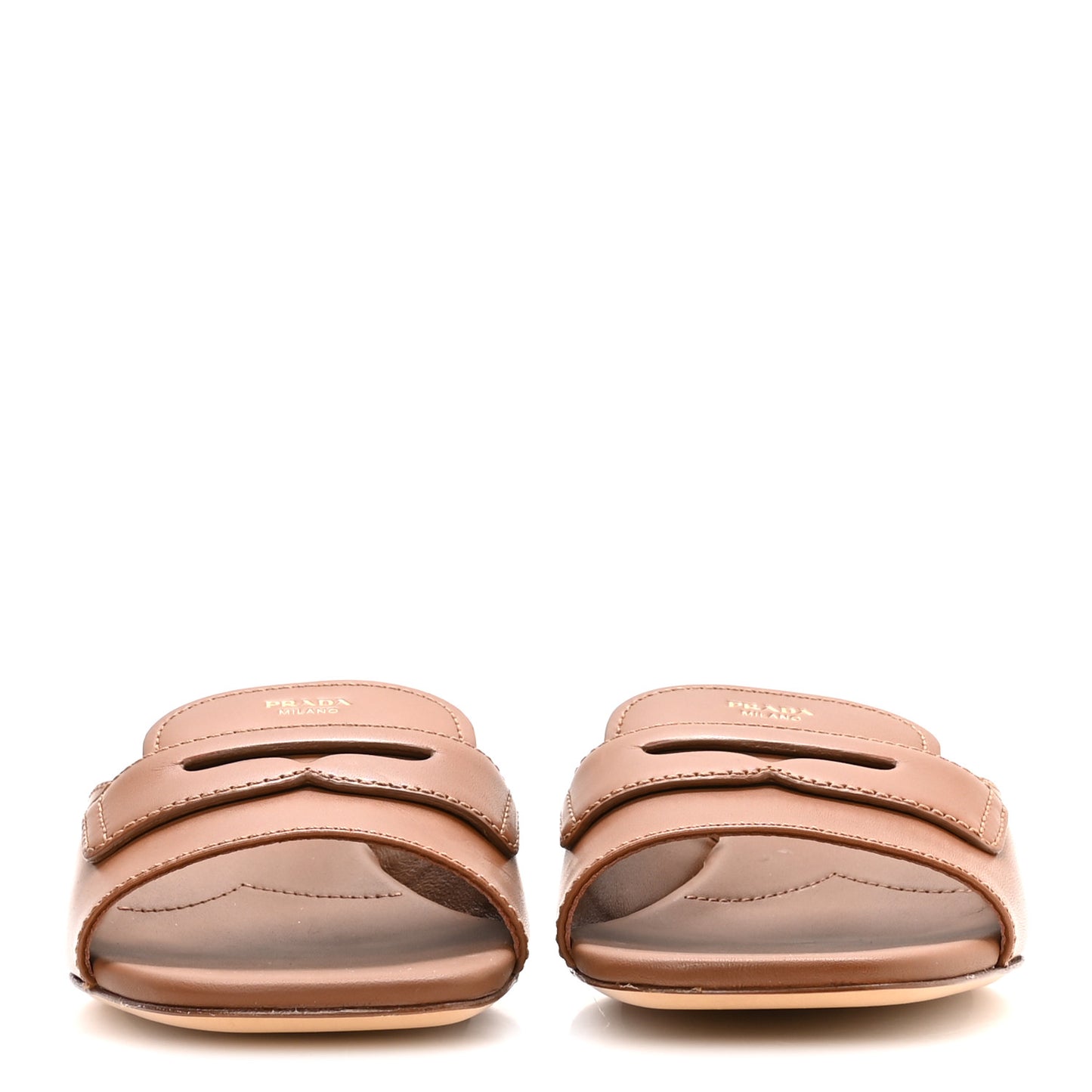 Calfskin Slide Sandals 38.5 Cuoio