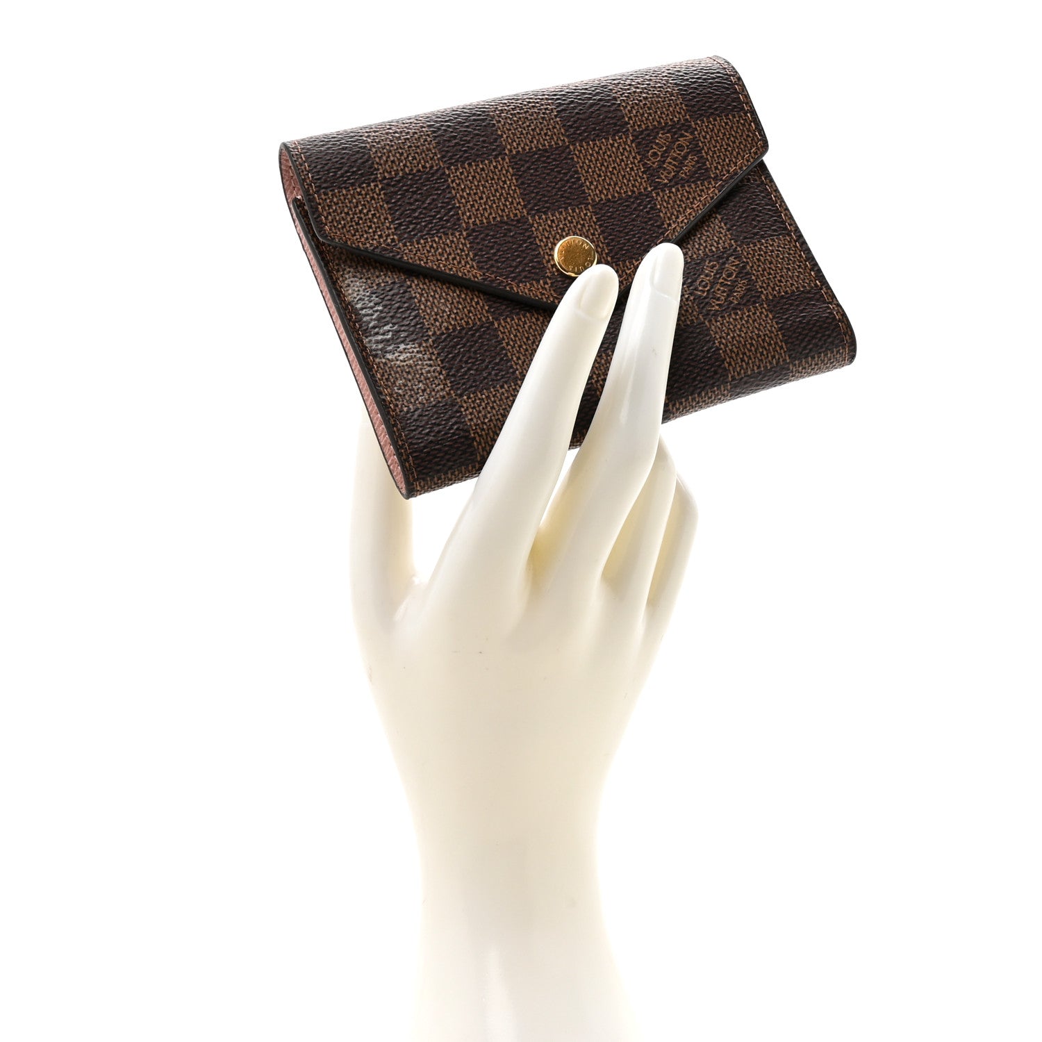 Louis Vuitton Damier Ebene Victorine Wallet Rose Ballerine 2 of 8