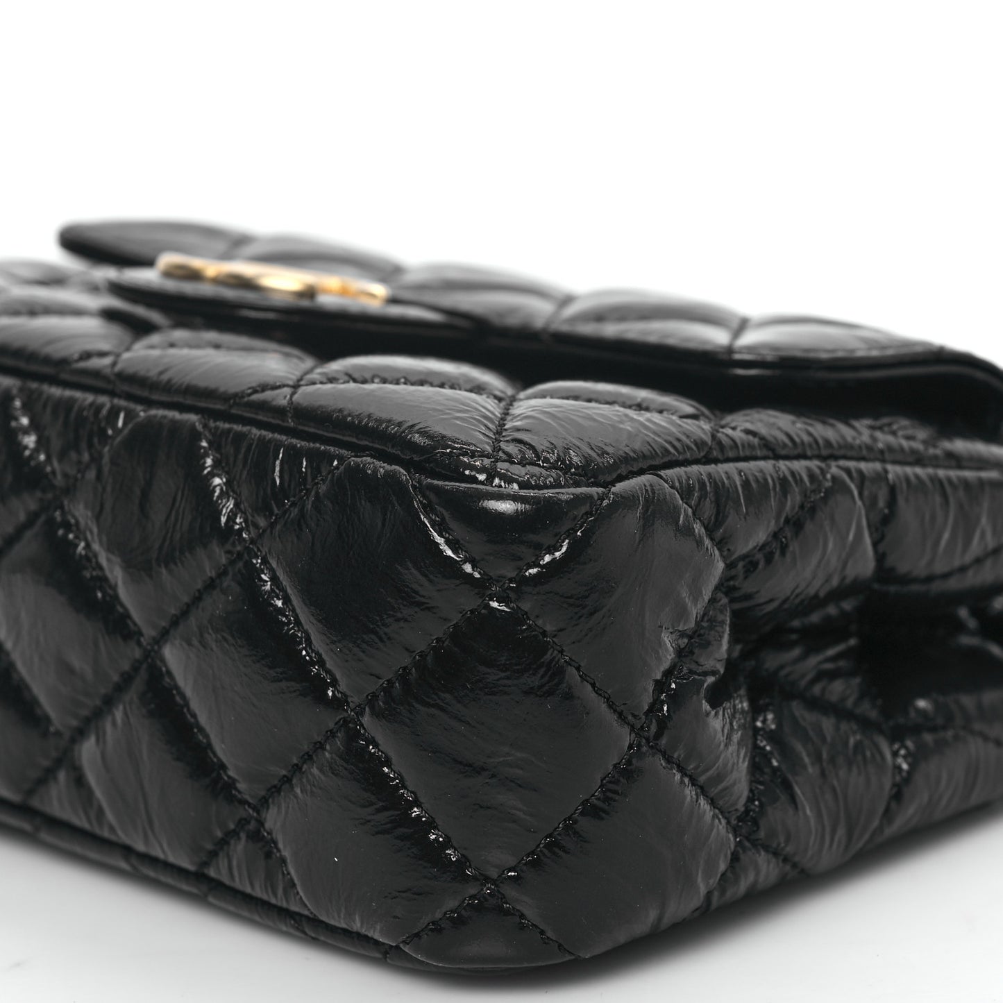 Shiny Crumpled Calfskin Quilted Small Wavy CC Hobo Black