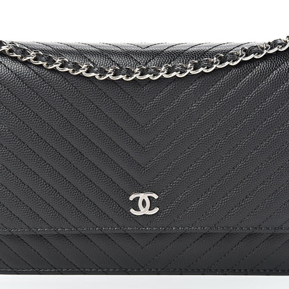 Chanel Caviar Chevron Quilted Wallet On Chain WOC Black 8 of 12