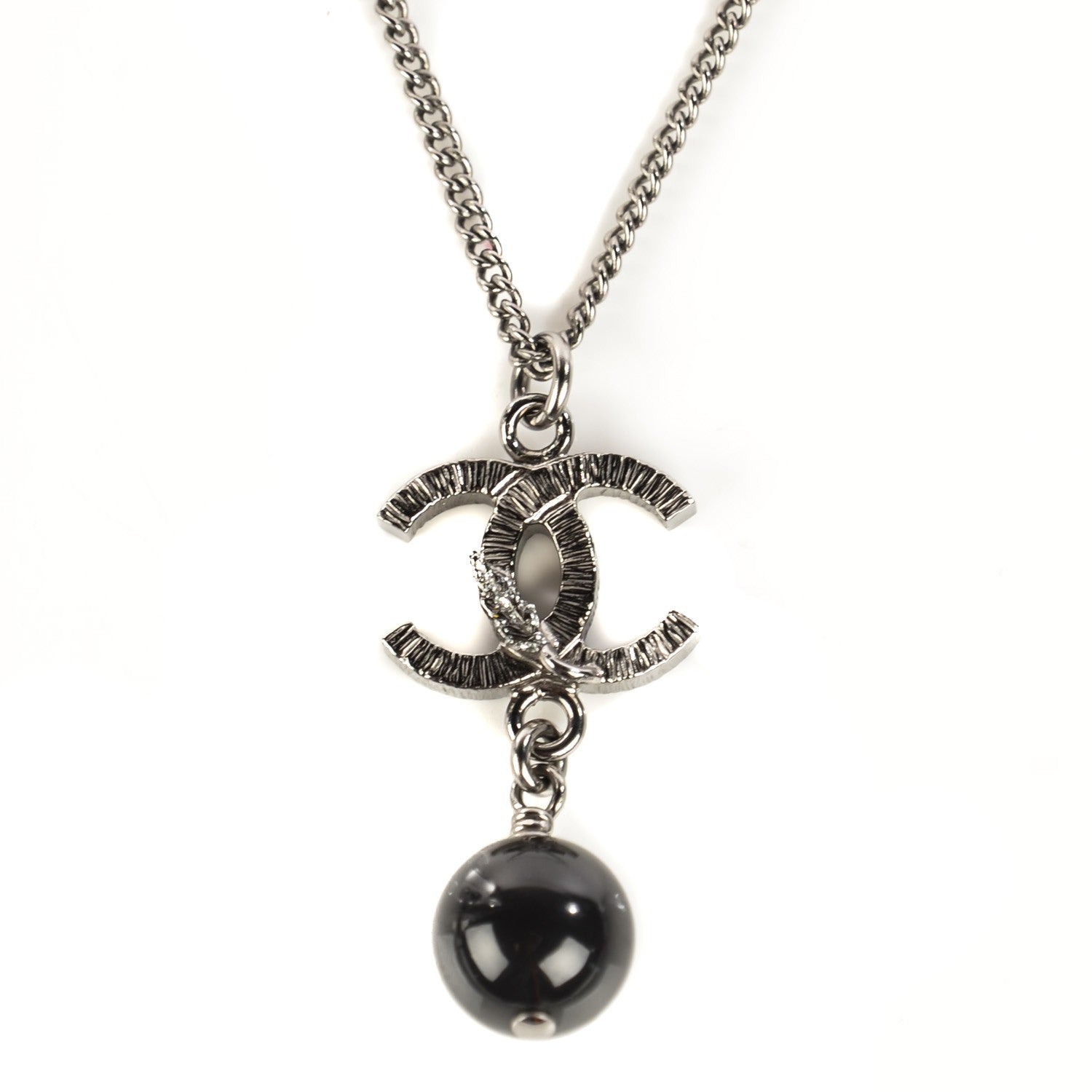 Chanel CC Bead Drop Necklace Black 1 of 5