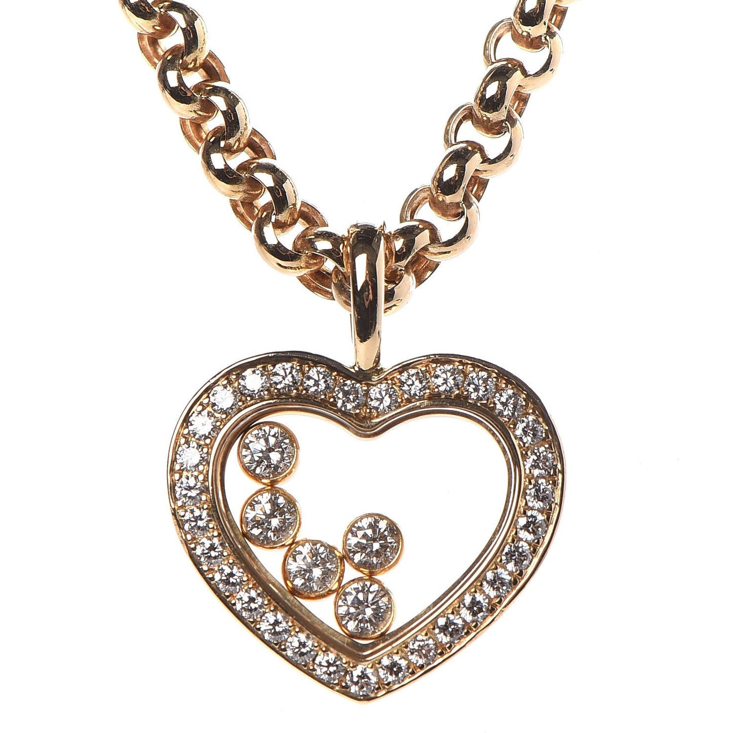 18K Yellow Gold Happy Diamonds Floating Heart Pendant Necklace