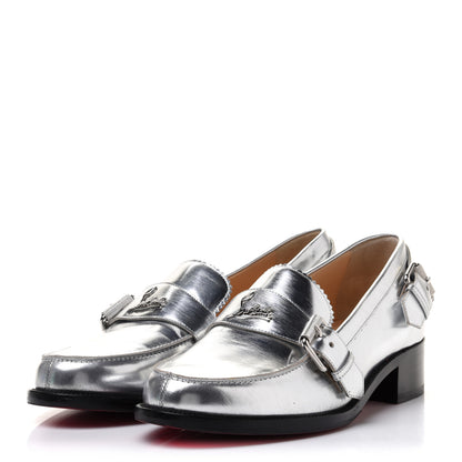 Christian Louboutin Mirror Patent Montezumo Donna Flat Loafers 39 Silver 3 of 11