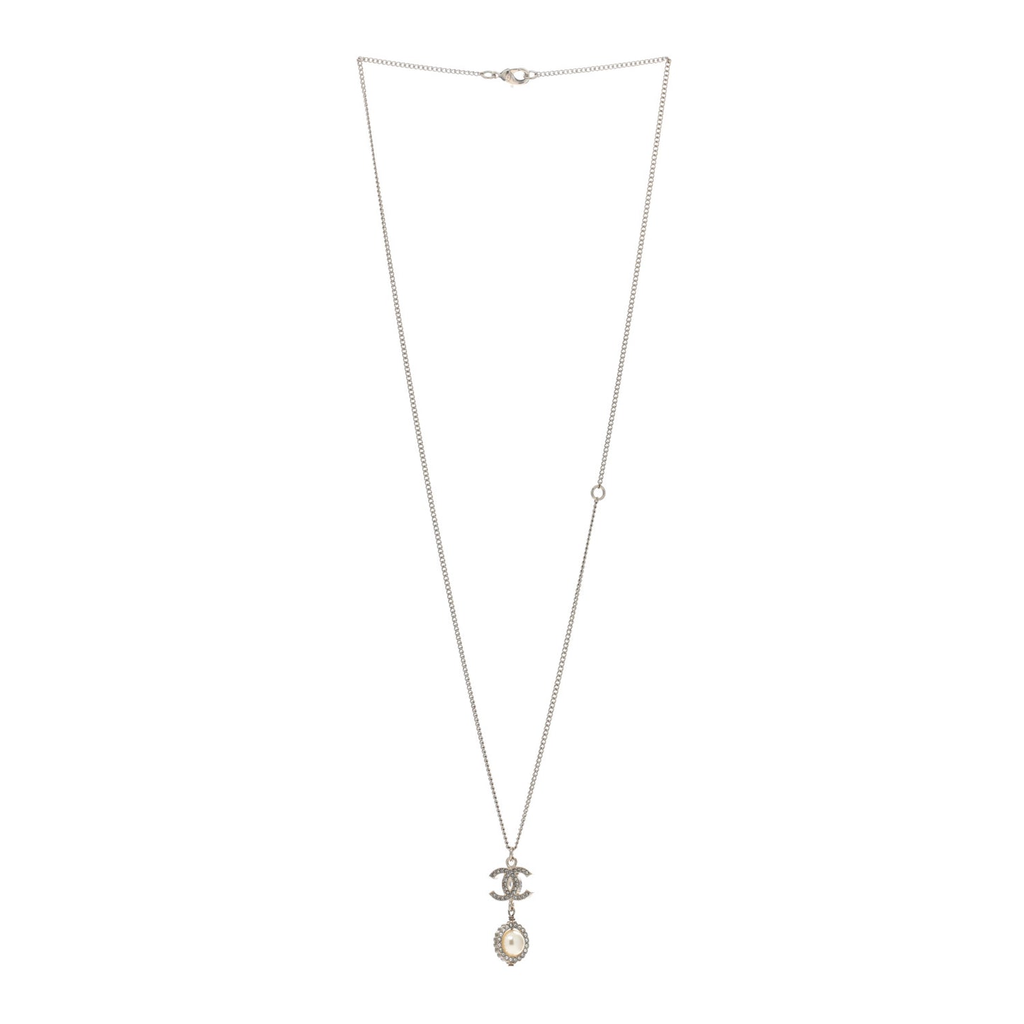 Crystal Pearl CC Lace Camellia Necklace Silver