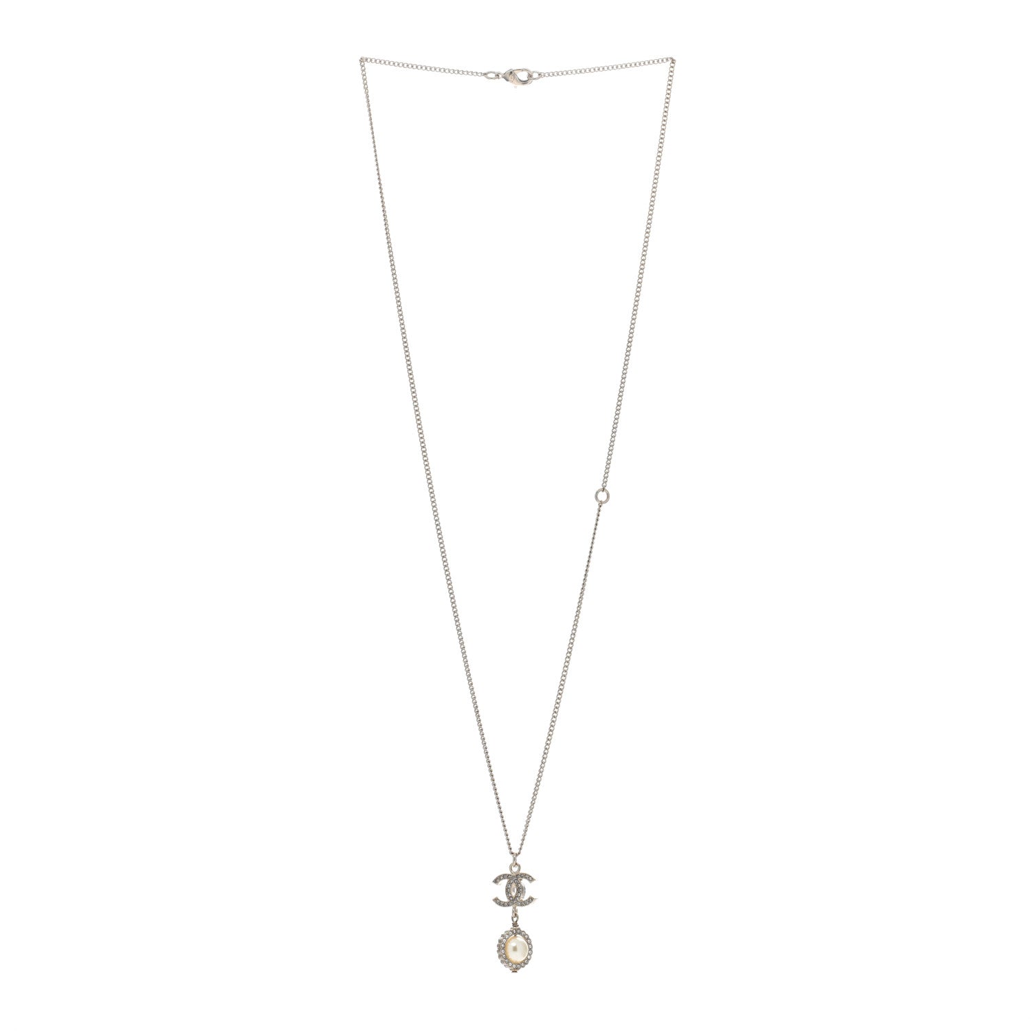 Chanel Crystal Pearl CC Lace Camellia Necklace Silver 2 of 4
