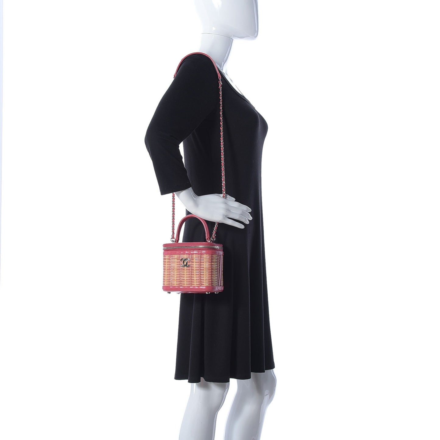 Calfskin Raffia Small Take Away Vanity Case Bag Pink Beige