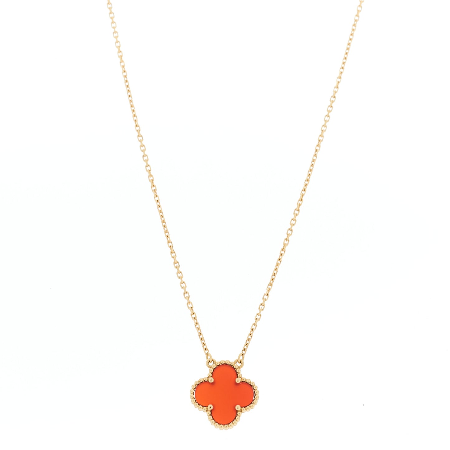 VAN CLEEF &amp; ARPELS 18K Yellow Gold Carnelian Vintage Alhambra Pendant Necklace