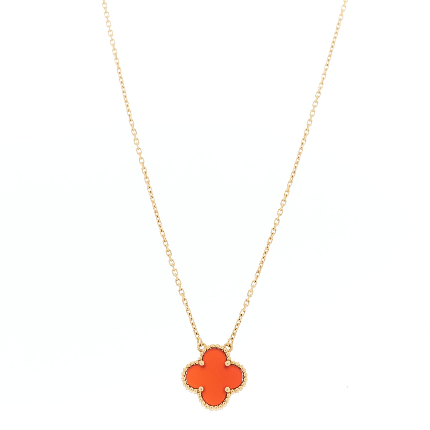 Van Cleef & Arpels VAN CLEEF &amp; ARPELS 18K Yellow Gold Carnelian Vintage Alhambra Pendant Necklace 1 of 6