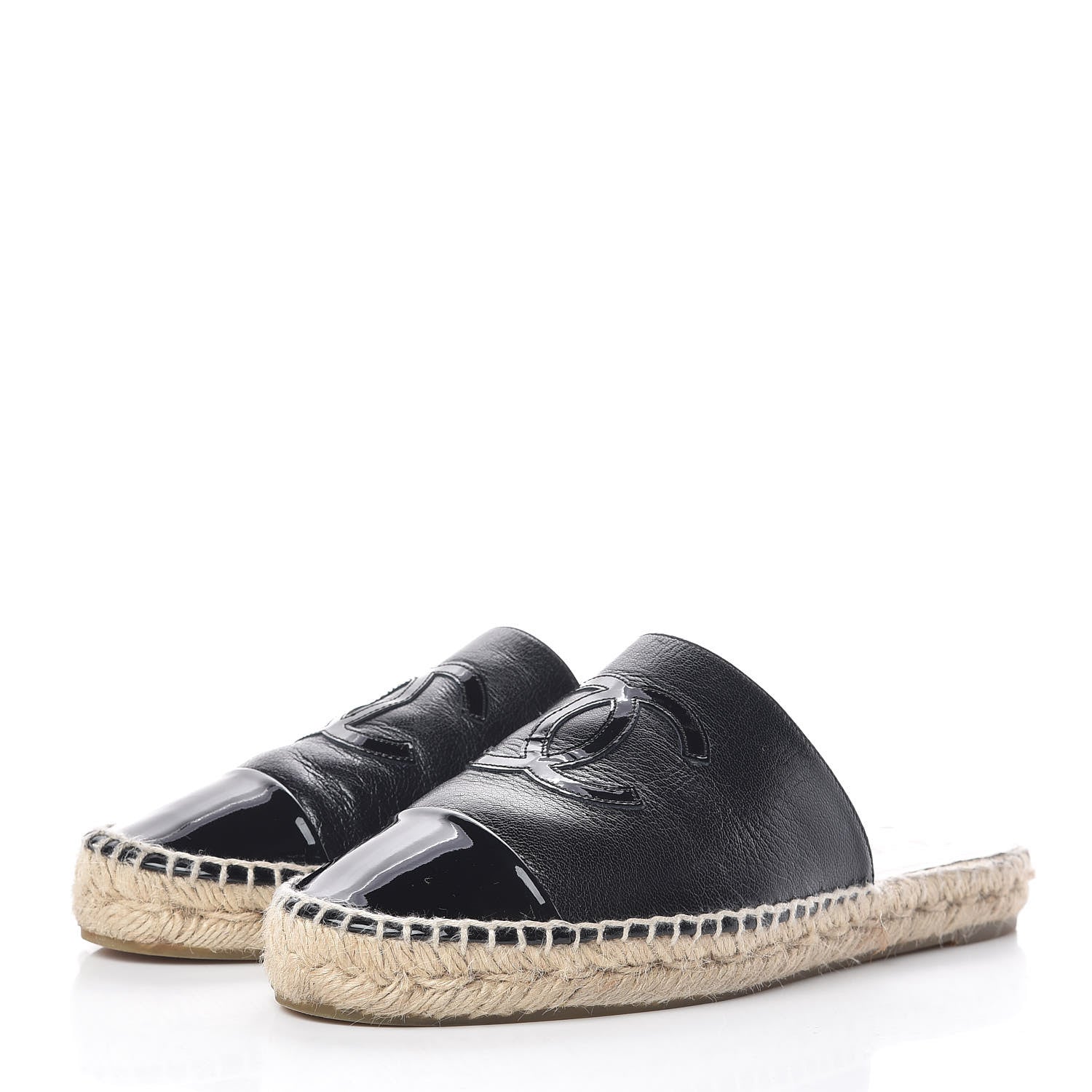 Chanel Goatskin Patent CC Espadrille Mules 39 Black 3 of 12