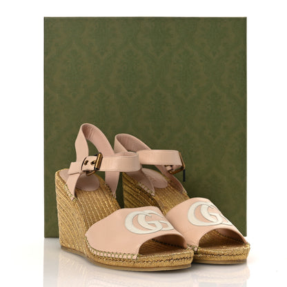 Gucci Malaga Kid Lifford Calfskin GG Espadrille Wedge Sandals 40 Skin Rose Dusty White 15 of 15