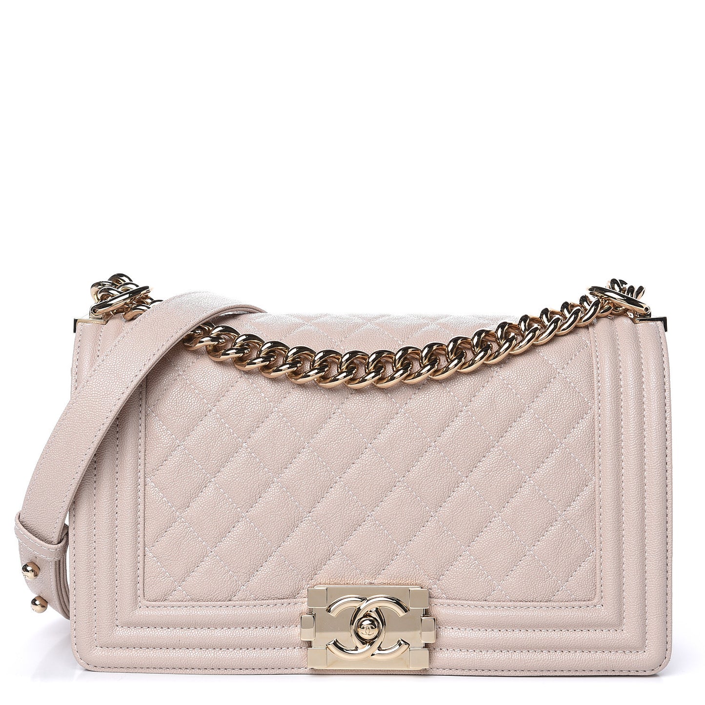 Iridescent Caviar Quilted Medium Boy Flap Light Beige