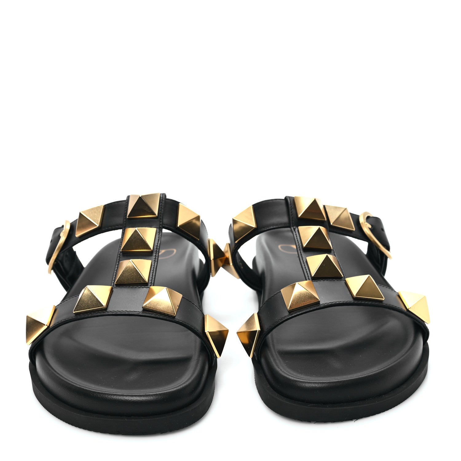Valentino Garavani Calfskin Roman Stud Flat Slide Sandals 36 Black 3 of 10