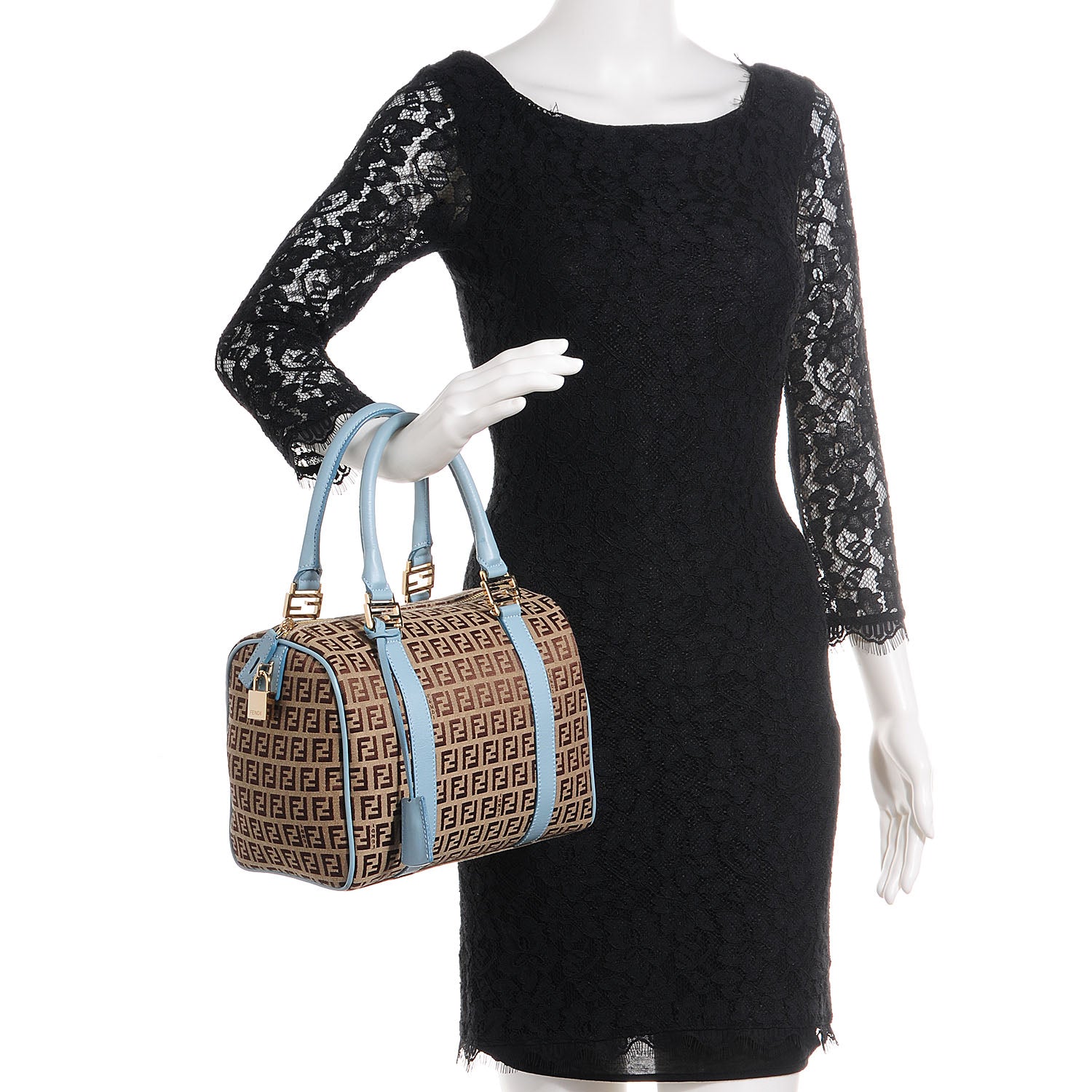 Fendi Zucchino Vitello Small Forever Boston Mogano Panna Laguna 2 of 9