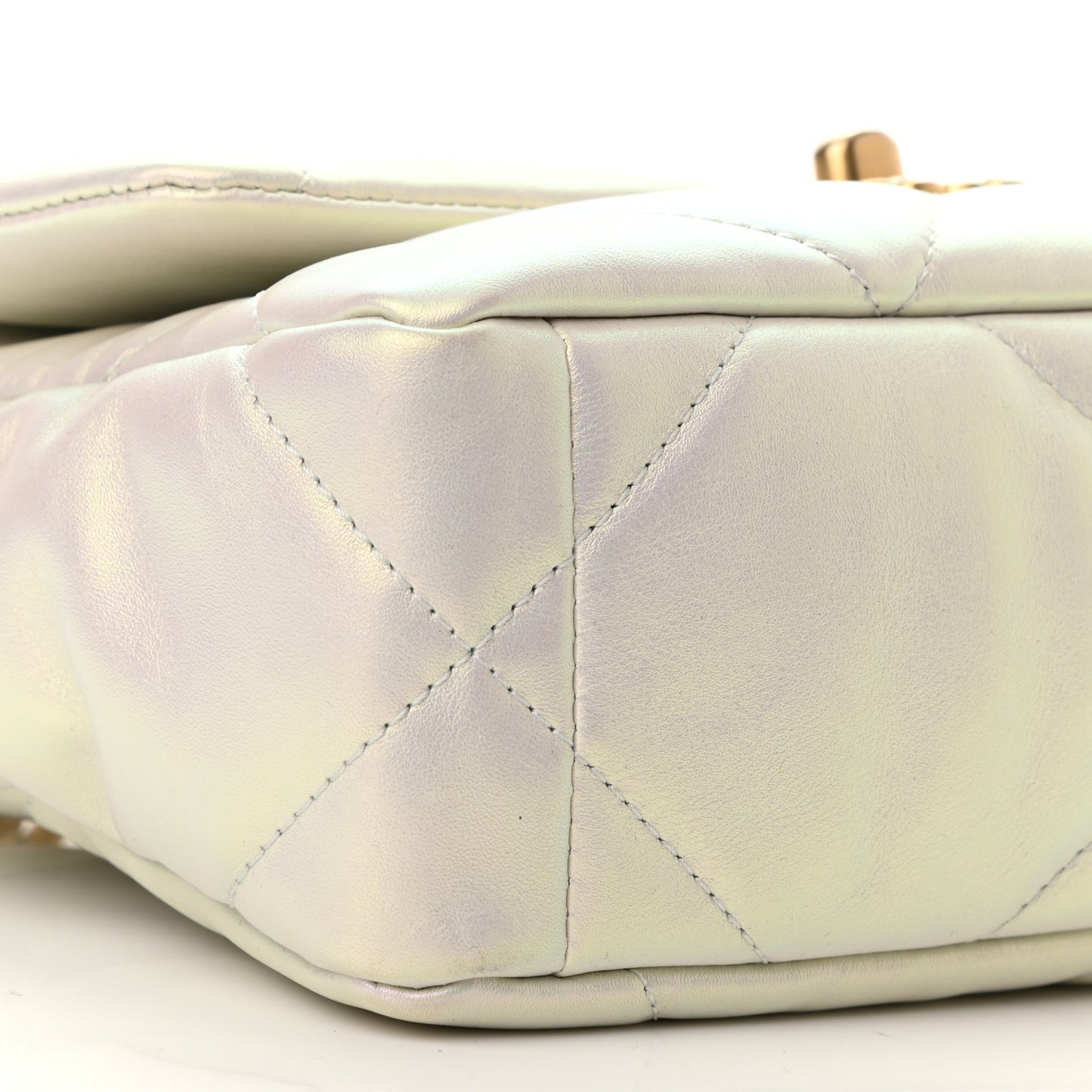 Iridescent Calfskin Quilted Medium Chanel 19 Flap White
