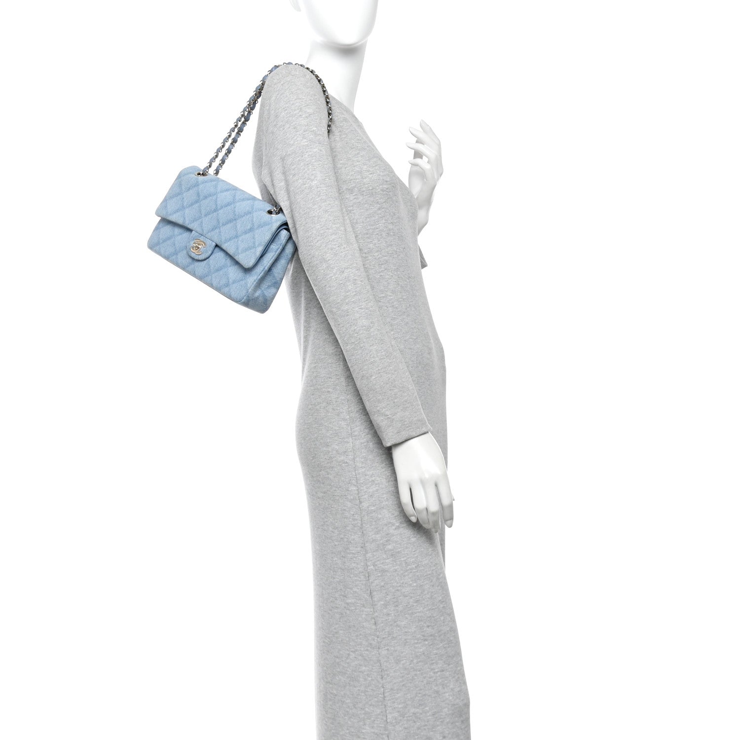 Chanel Printed Denim Quilted Medium Double Flap Light Blue 2 of 12