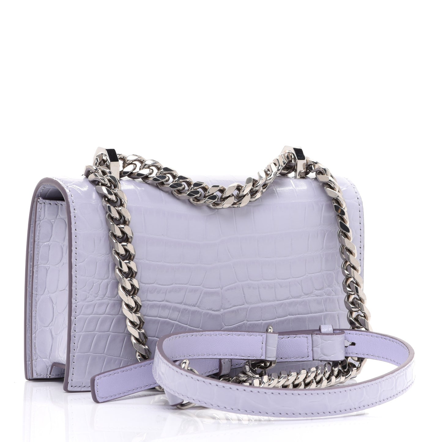 Shiny Crocodile Embossed Jeweled Satchel Lavender