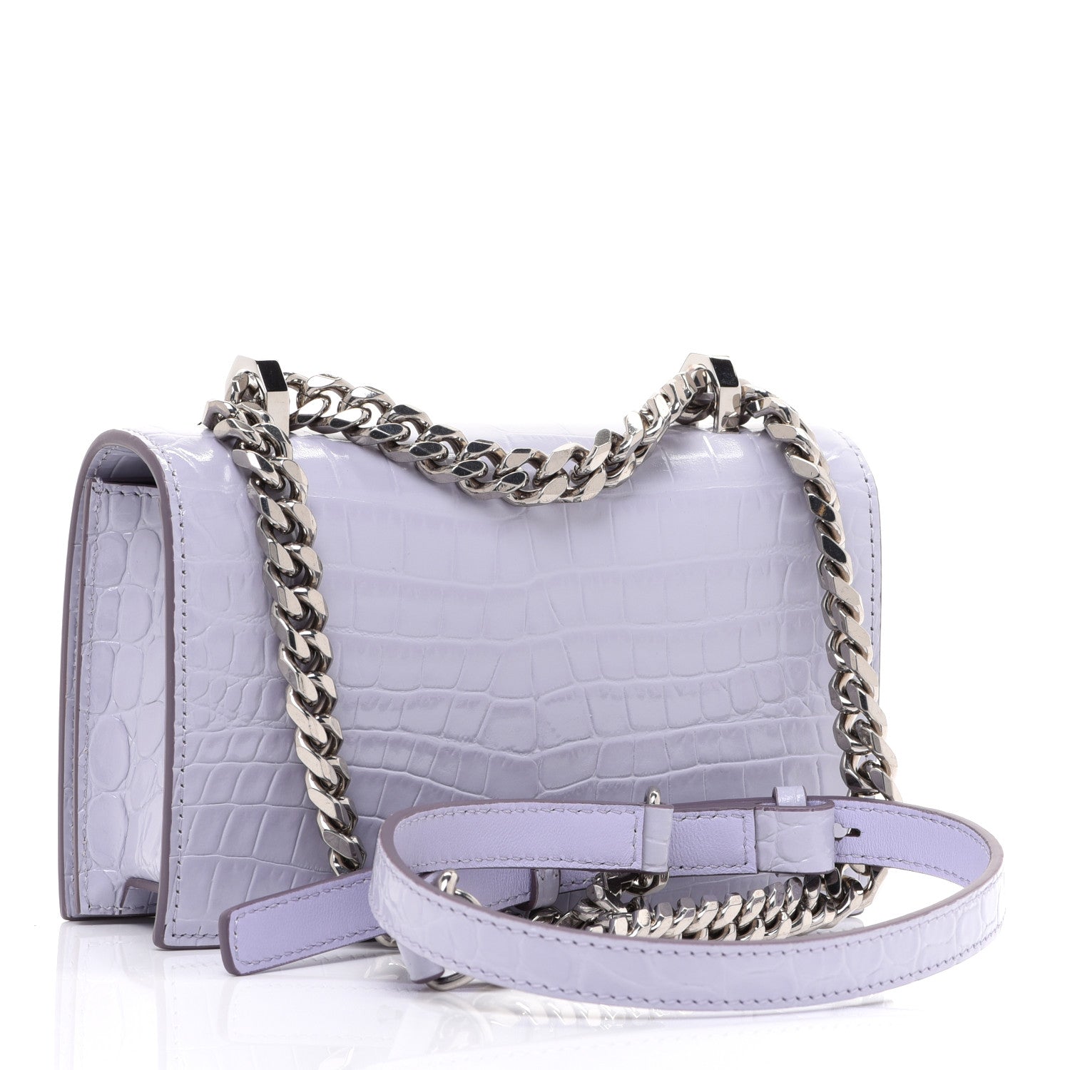 Alexander McQueen Shiny Crocodile Embossed Jeweled Satchel Lavender 3 of 12