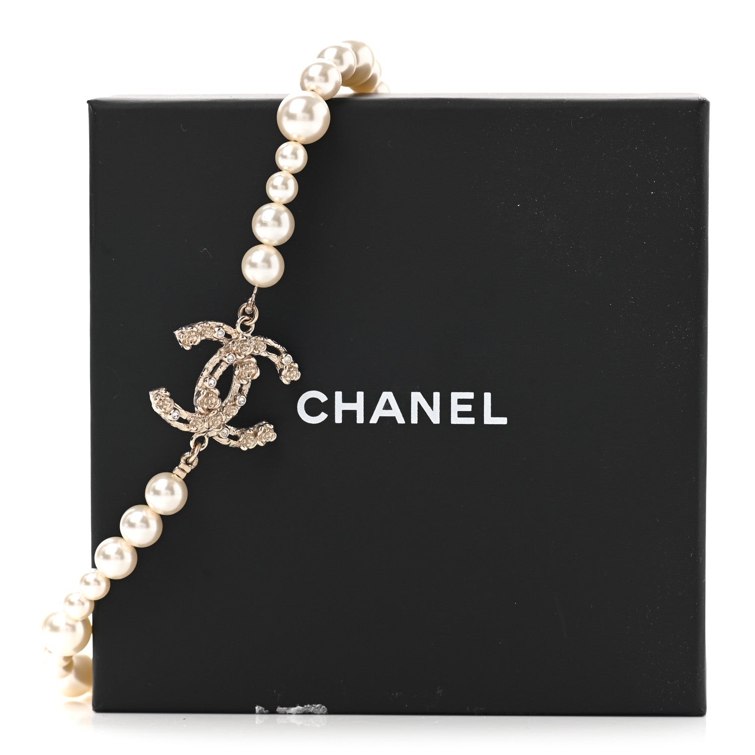 Chanel Pearl Crystal CC Camellia Short Necklace Gold 7 of 7