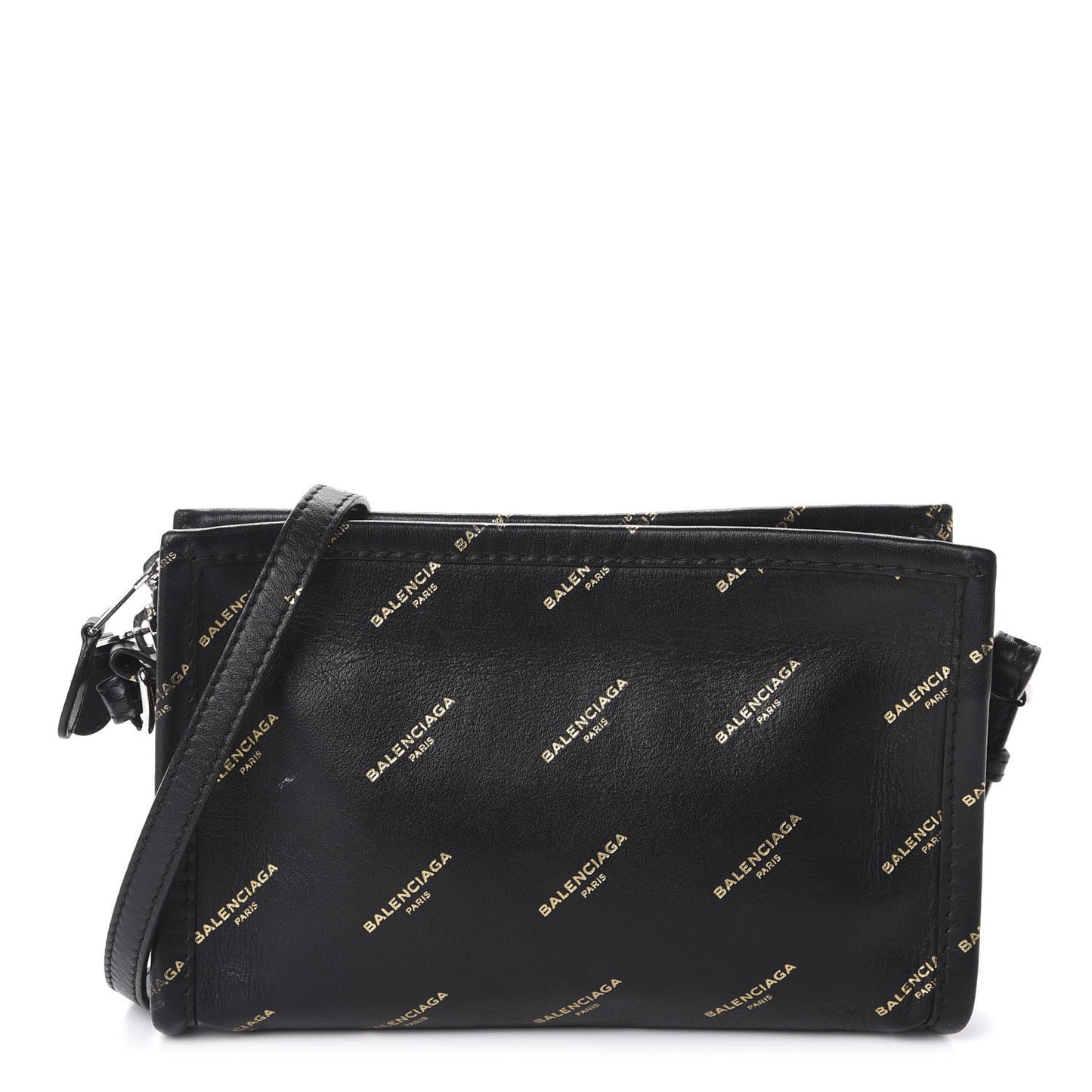Calfskin Allover Logo Bazar Pochette Crossbody Black Gold
