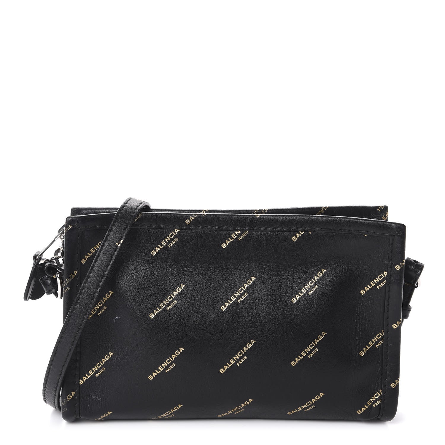 Balenciaga Calfskin Allover Logo Bazar Pochette Crossbody Black Gold 1 of 11