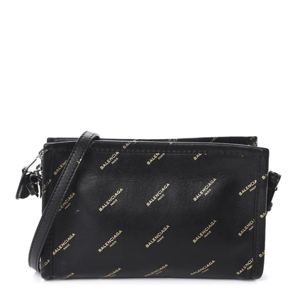 Balenciaga Calfskin Allover Logo Bazar Pochette Crossbody Black Gold 1 of 11
