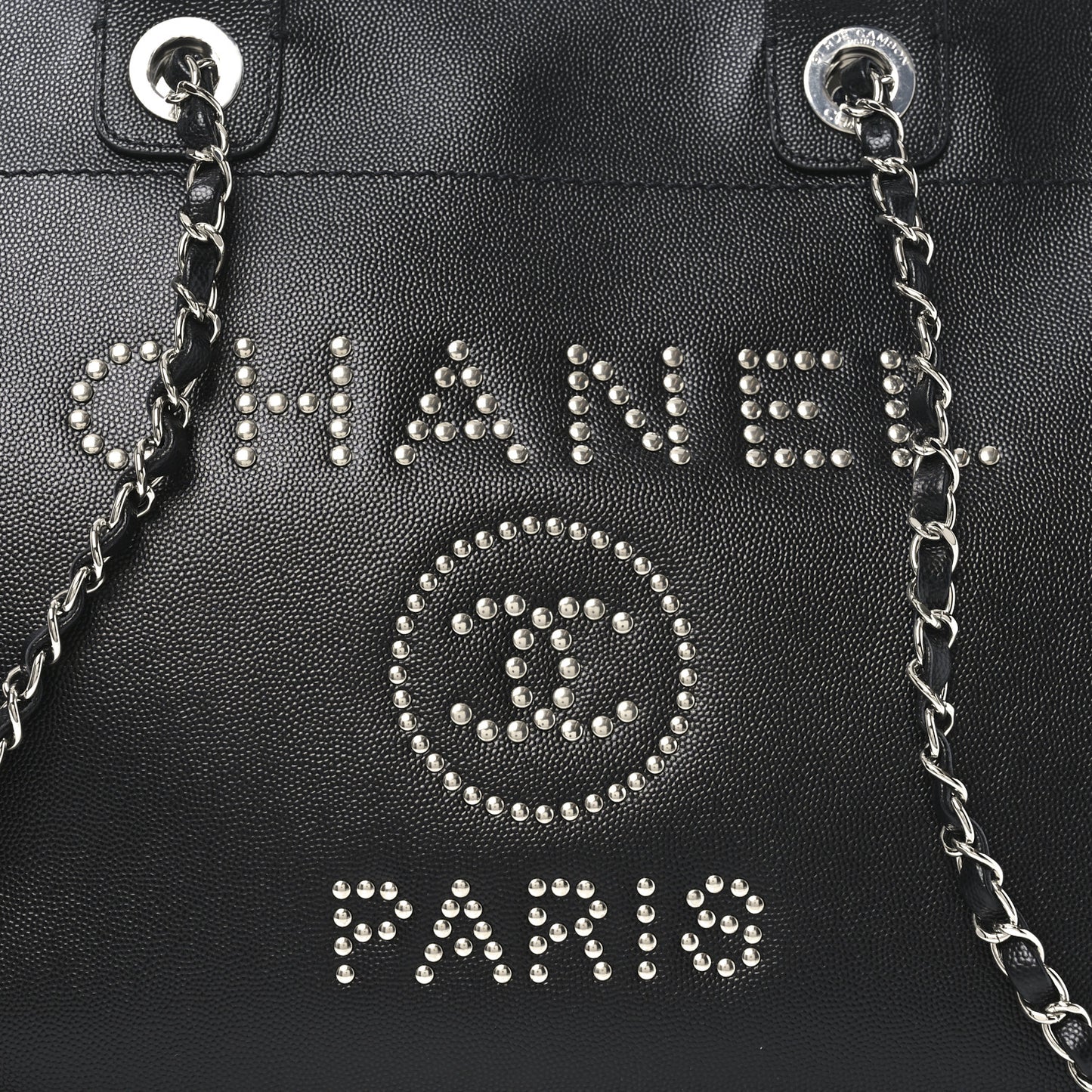 Caviar Medium Studded Deauville Tote Black