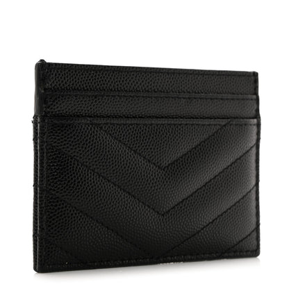 Saint Laurent Grain De Poudre Matelasse Chevron Monogram Credit Card Case Black 3 of 10