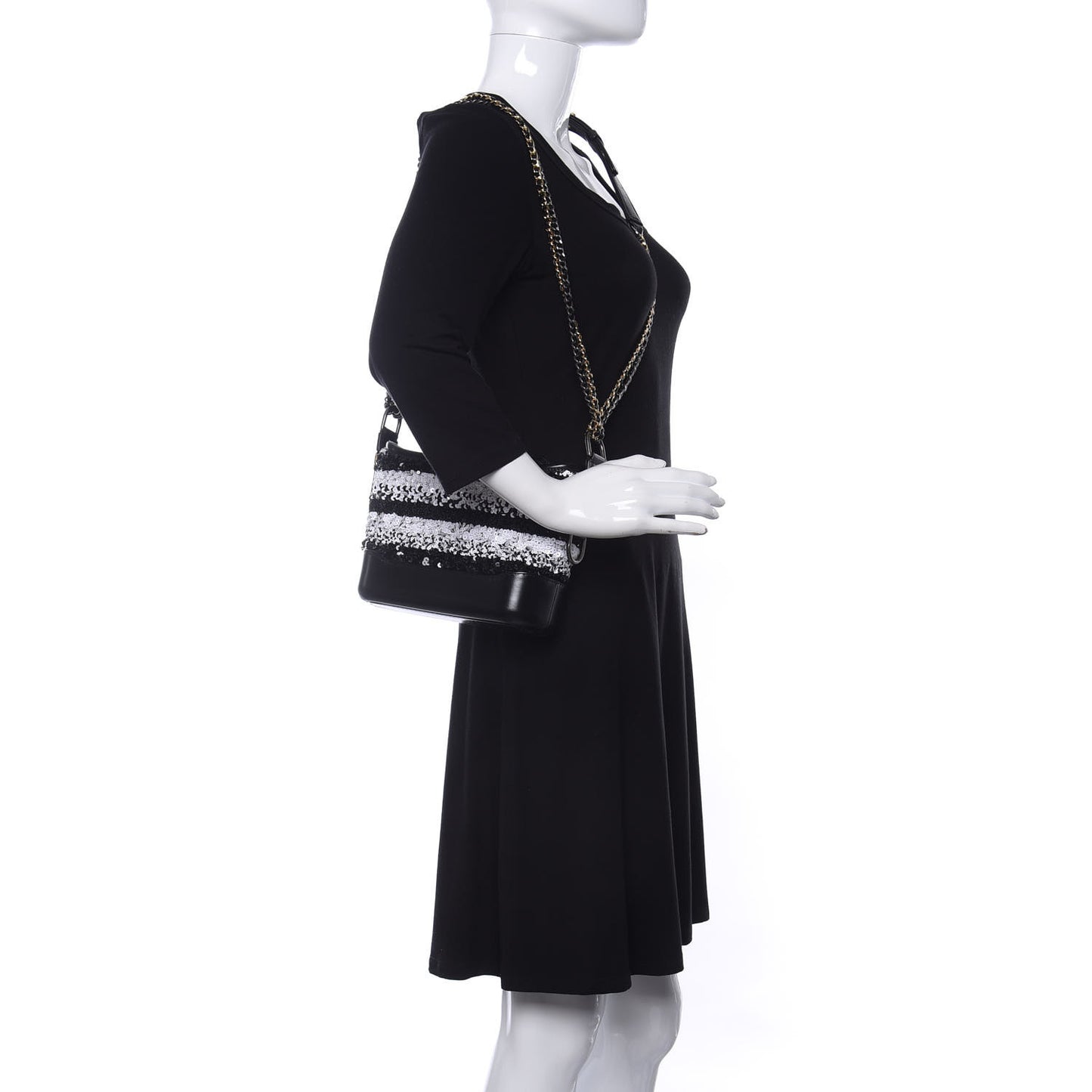 Sequin Calfskin Small Gabrielle Hobo Black White