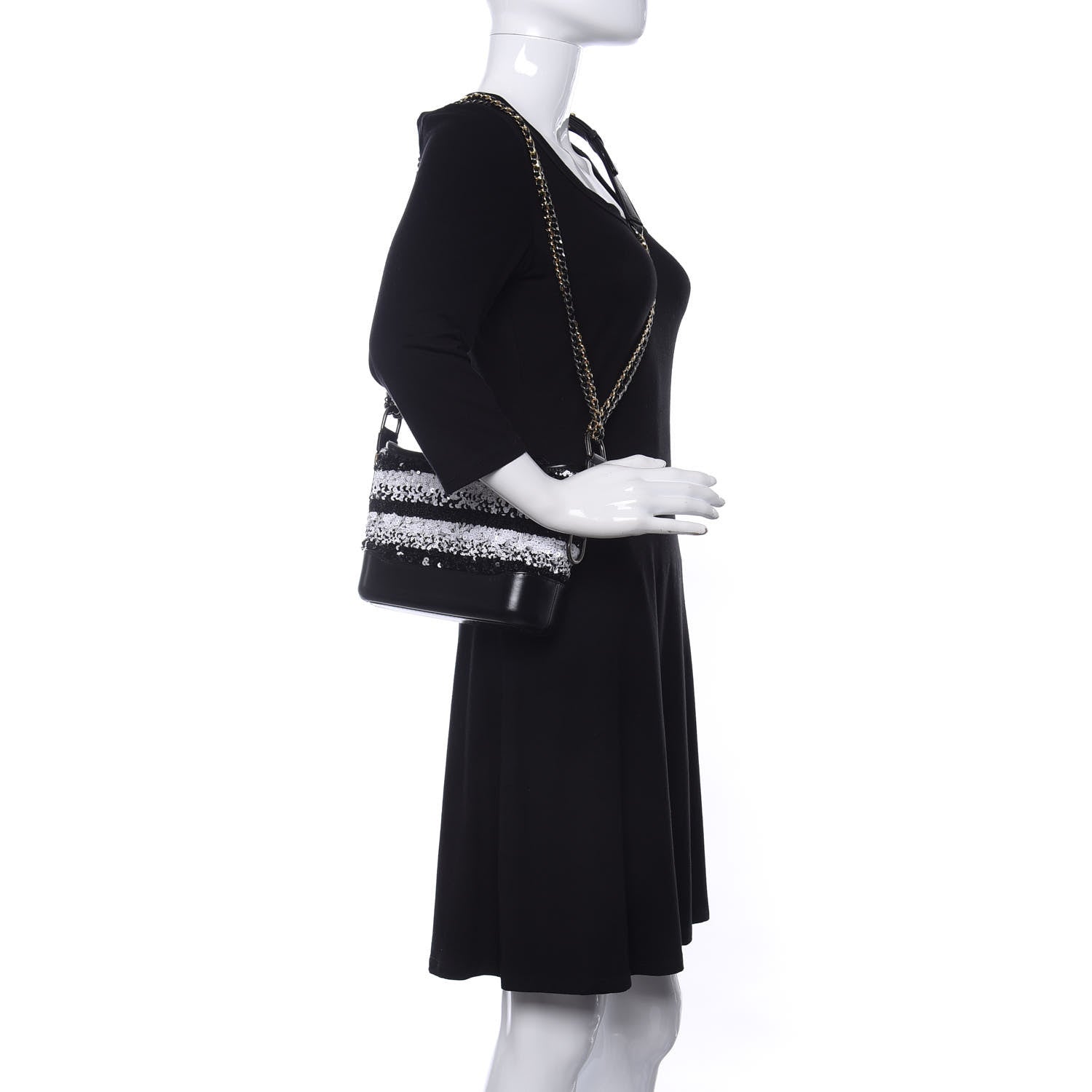 Chanel Sequin Calfskin Small Gabrielle Hobo Black White 2 of 9