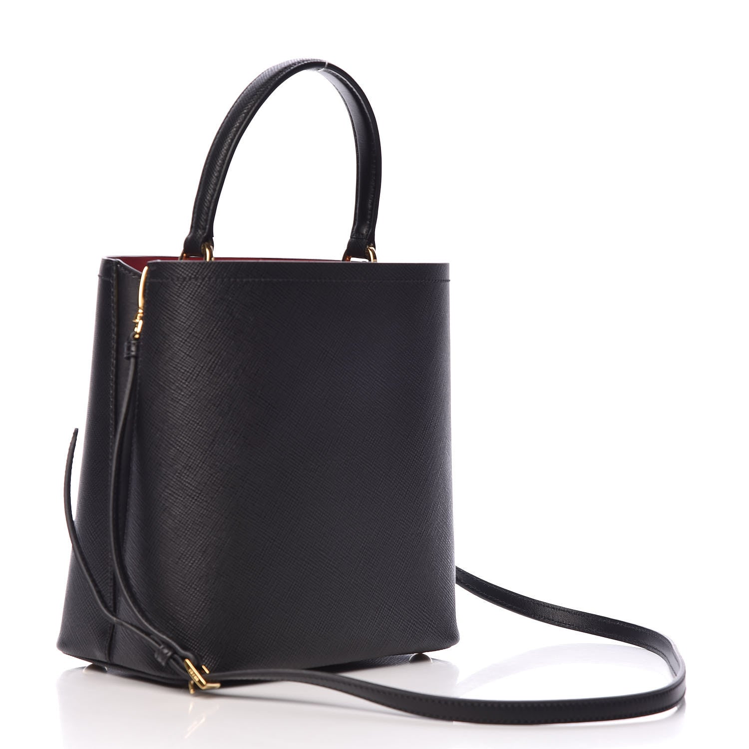 Prada Saffiano Cuir Medium Panier Bucket Bag Black Fuoco 3 of 9