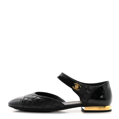Chanel Patent Lambskin Quilted Cap Toe Ballerina Flats 38 Black 1 of 9