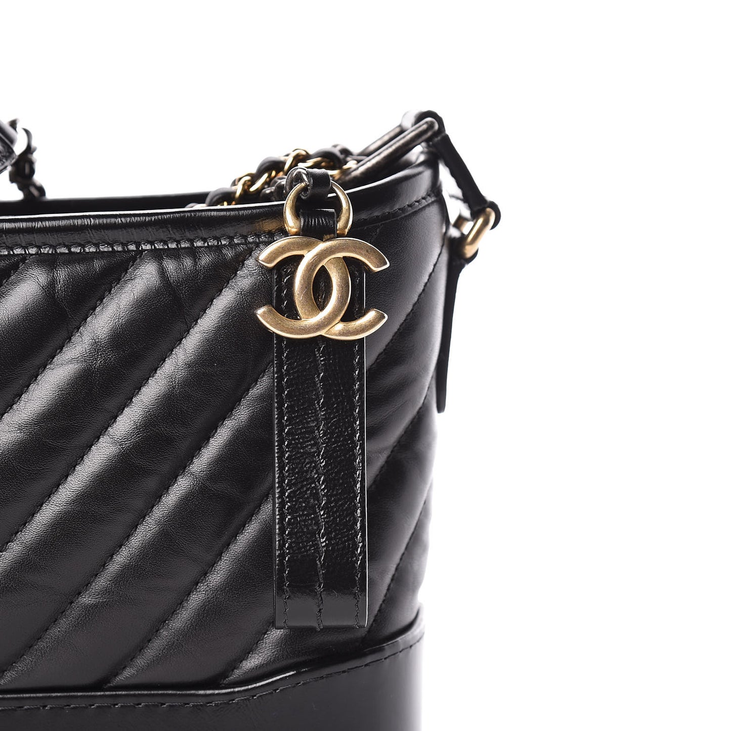 Aged Calfskin Chevron Quilted Small Gabrielle Hobo Black