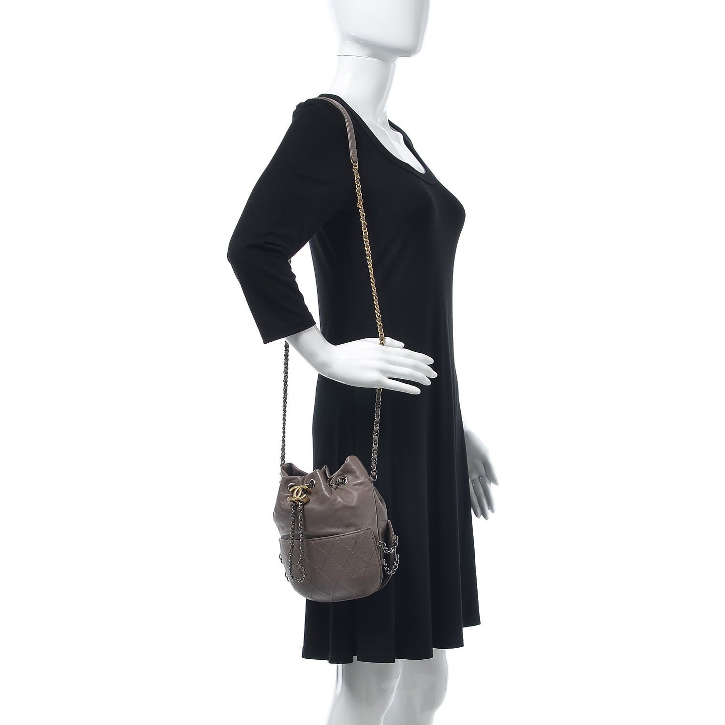 Calfskin Quilted Small Gabrielle Bucket Grey