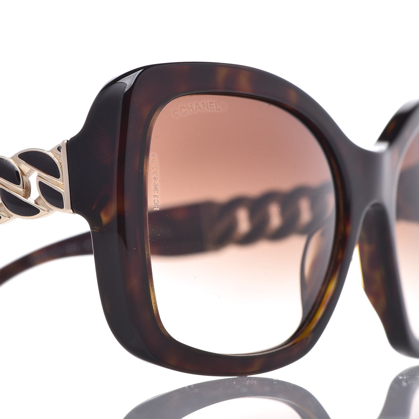 Acetate Metal Chain Square Sunglasses 5305 Brown
