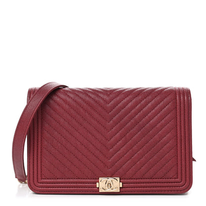 Chanel Caviar Chevron Boy Wallet On Chain WOC Dark Red 1 of 5