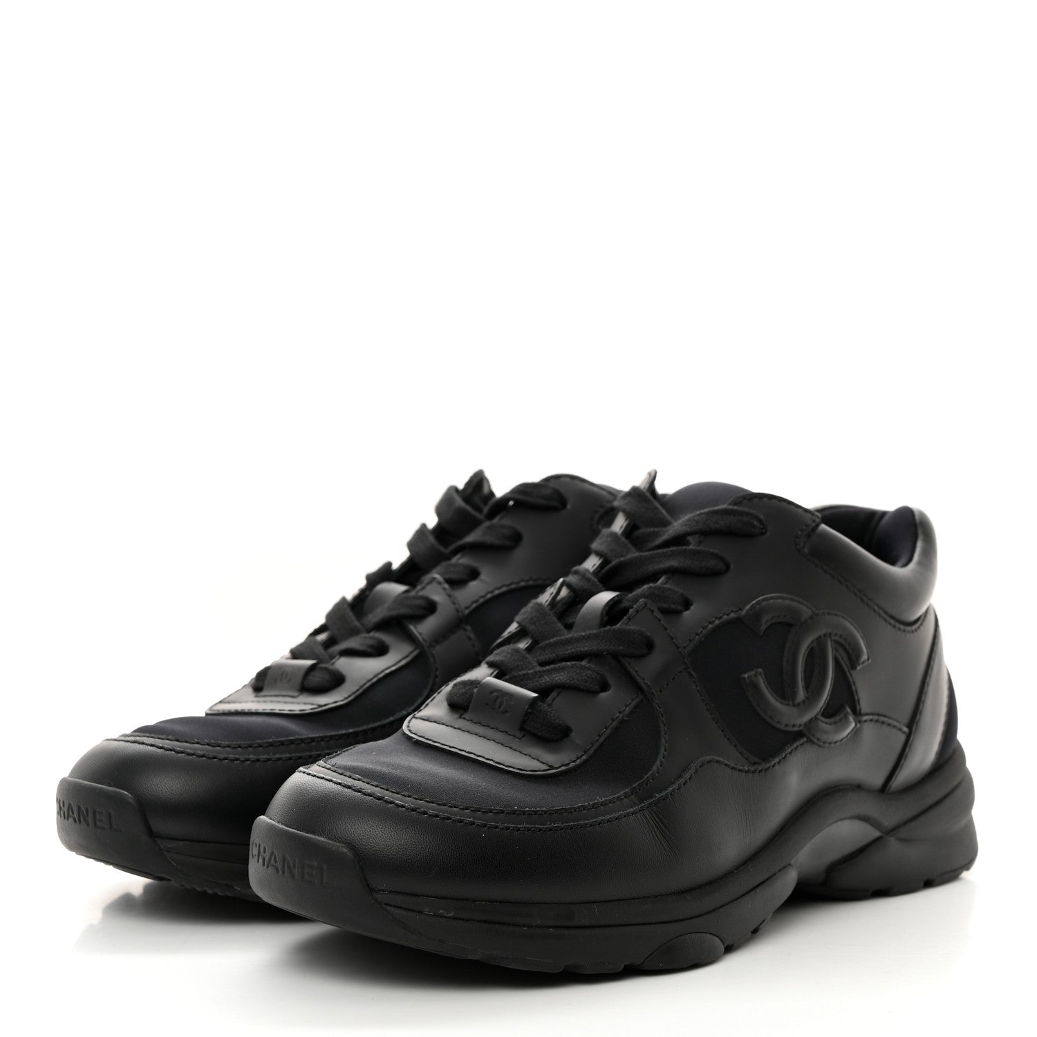 Chanel Lambskin Fabric CC Sneakers 36.5 Black 3 of 9