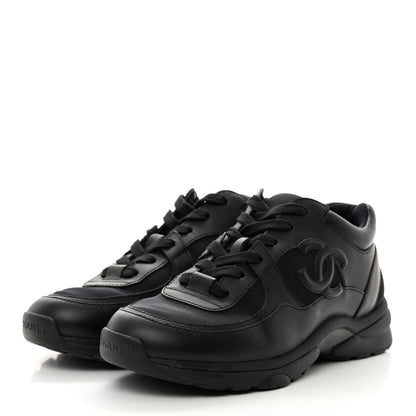 Chanel Lambskin Fabric CC Sneakers 36.5 Black 3 of 9